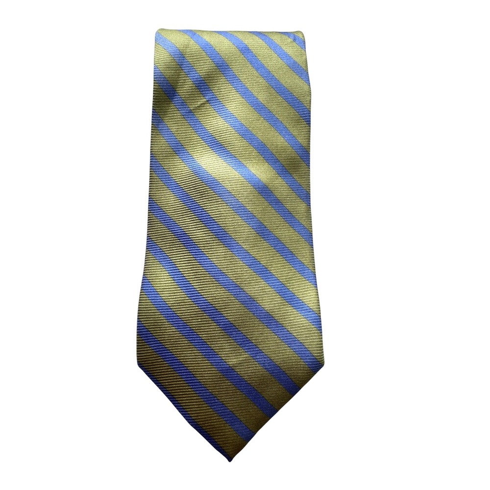 Land's End Men's 100% Silk Hand Sewn Tie Striped Green Blue
